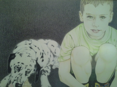 "A little boy and his dog"